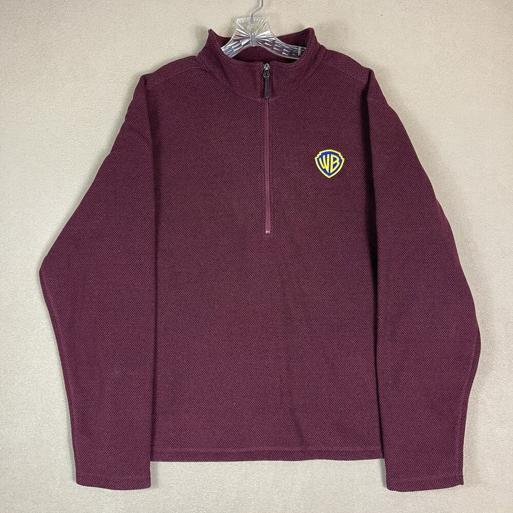 Warner Bros Studio‎ Tour Hollywood Sweater Mens XL Burgundy 1/2 Zip Embroidered